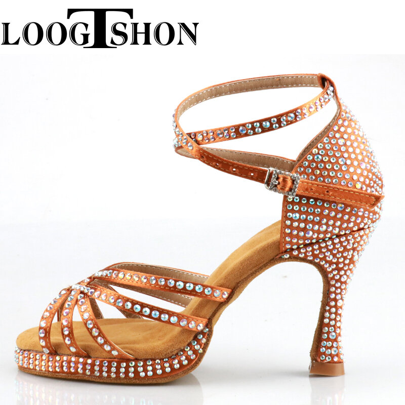 LOOGTSHON buty ślubne dla kobiet buty do tańca Salsa kobieta sandały na platformie srebrne buty do tańca Rhinestone