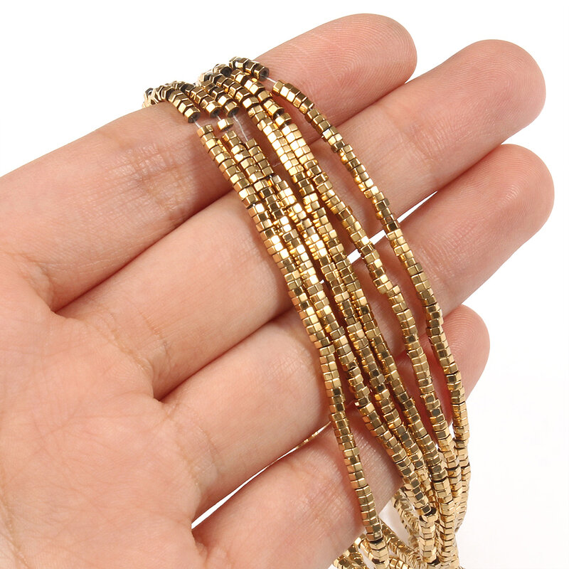Perles en hématite plaquée or, pour la conservation des documents, AAA +, pierre naturelle, cube rond, entretoise, pour bijoux, bracelet de bricolage, 15 en effet
