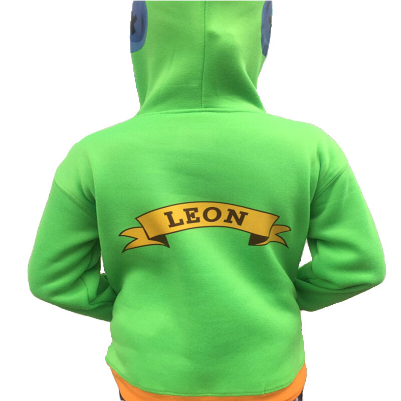 Leon Kids bluza z kapturem zimowe ubrania Brawls Stars bluza z kapturem bluza chłopcy Hot Game płaszcz Cosplay odzież bluzy z polaru zielony czerwony