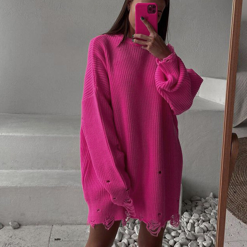 Oversized Sweater Tops Casual Party Sexy Club Sweater Dresses 2021 Y2K Women Knitted Green O Neck Pullover Long Sleeve Clothes