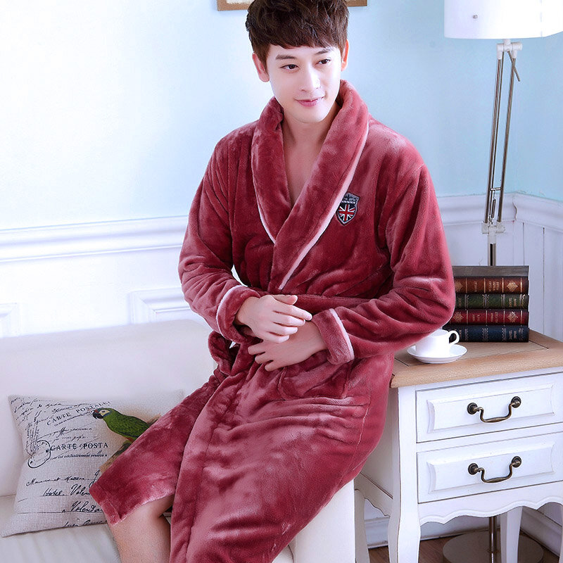 H5978 Pria Jubah Kasual Baju Tidur Pria Menebal Flanel Rumah Pakaian Jubah Mandi Musim Gugur Musim Dingin Lengan Panjang Ukuran Besar Baju Tidur