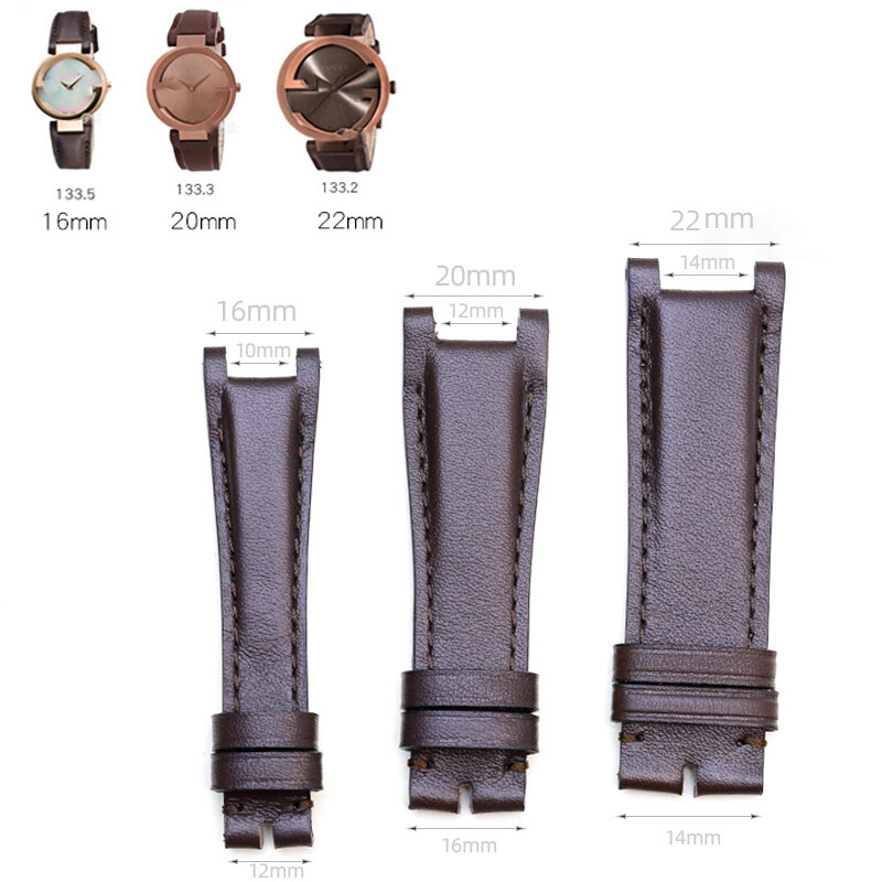 Ремешок кожаный для наручных часов Pesno, наручный черный коричневый темно-коричневый 14 мм 16 мм, подходит для GUCCI