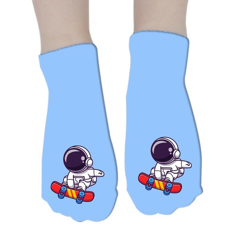 Estilo 3d pintura astronauta tornozelo meias harajuku colorido feliz casal meias feminino espaço streetwear moda selvagem meias