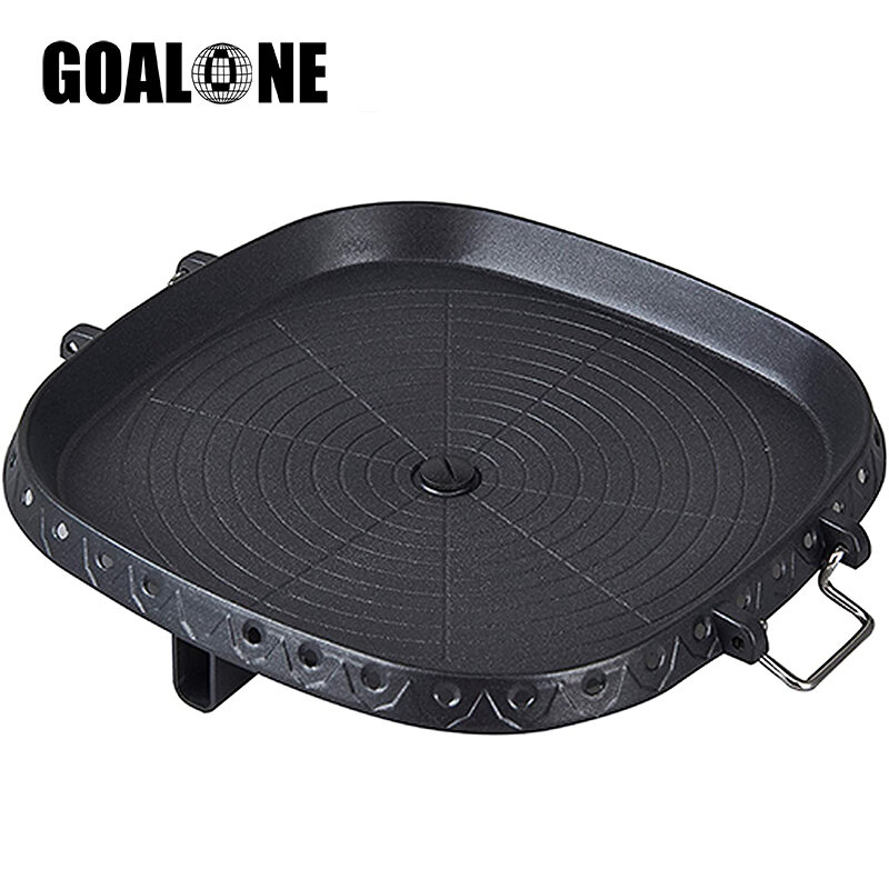 GOALONE Korean BBQ Grill Pan with Maifan Stone Coated Surface Non-Stick Camping Frying Pan Portable BBQ Grill Plate for Outdoor
