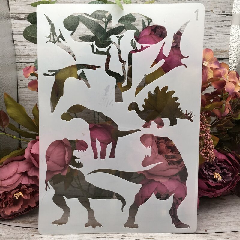 Plantillas de capas para pintar, 4 piezas, A4, 29cm, dinosaurio, camello, animales salvajes, álbum de recortes para colorear, plantilla decorativa