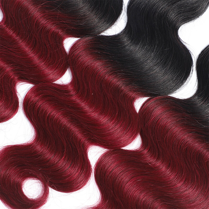 Brazilian Body Wave Hair Weave Bundles, Ombre Colorido, 100% Extensão do Cabelo Humano, Loira Ondulada, Remy Hair Weaving, Borgonha, 1b 99j