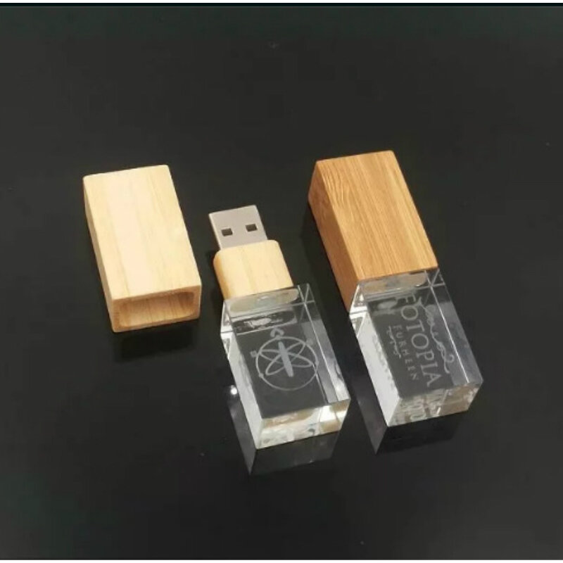 Custom DIY 3D Cystal Inside Logo Wooden Crystal Memory Stick USB 2.0 4GB 8GB 16GB Usb Flash Stick Pen Drive over 10pcs free logo