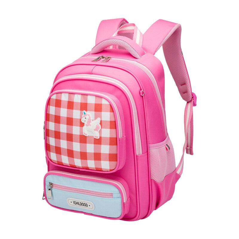 Школьный ранец для начальной школы для мальчиков и девочек, защитный рюкзак в клетку с рисунком