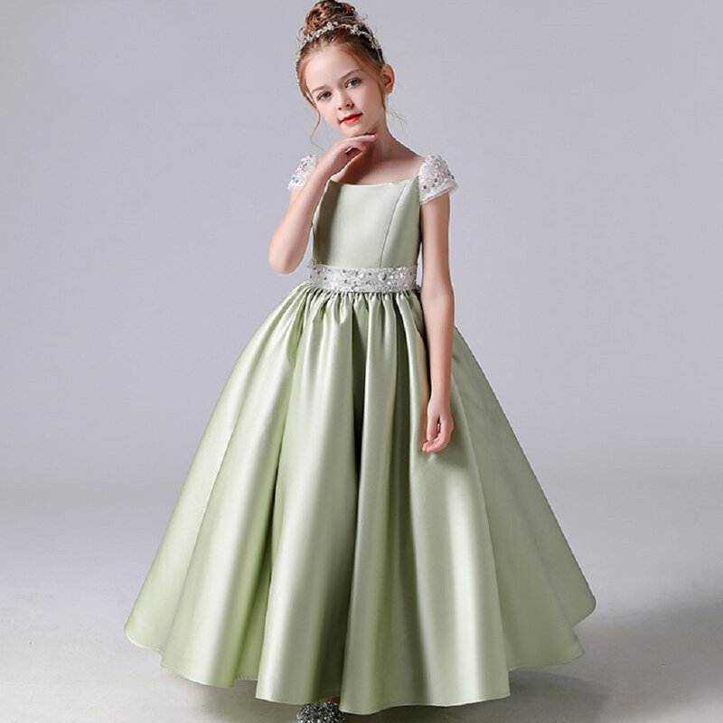 Dideyttawl Elegant ซาตินสาวเจ้าหญิง Gowns Vintage ดอกไม้ชุดเดรสเด็กผู้หญิงอย่างเป็นทางการชุดแต่งงานสำหรับเด็ก