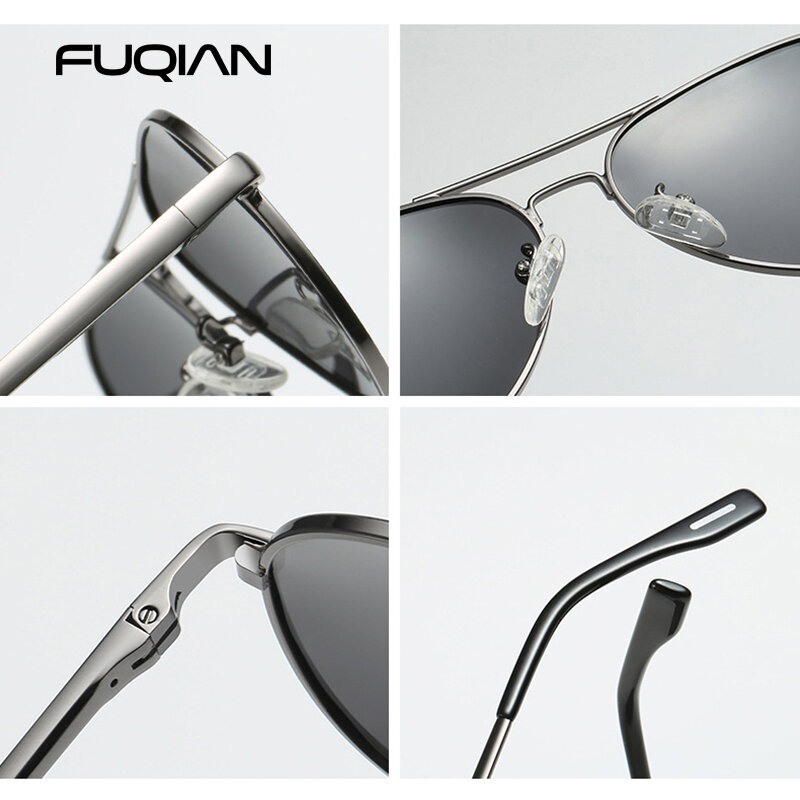 Clássico óculos de sol polarizado masculino, luxo metal preto aviação óculos de sol, moda masculina, condução, tons de férias, UV400