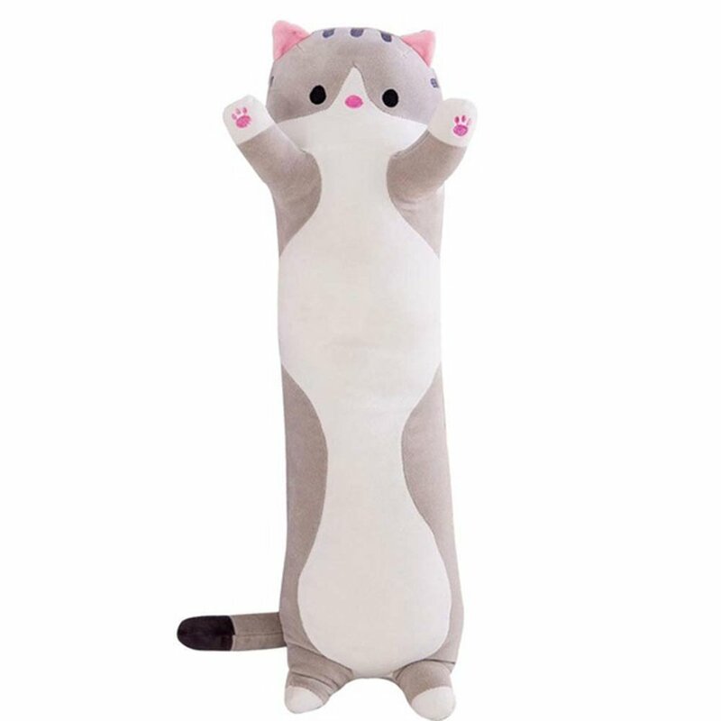Bantal sandaran kepala untuk anak-anak, 50/70/90cm boneka kucing lembut lucu hadiah mainan untuk anak-anak pacar leher Bantal sandaran kepala