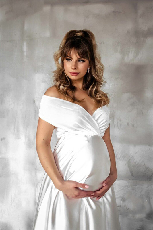 New Pregnant Dress V-neck Maternity Photography Props For Shooting Photo Pregnancy Clothes Red Chiffon Off Shoulder Half Dresses