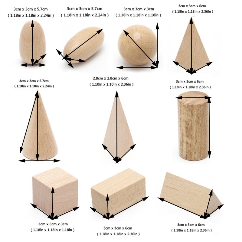 Wooden Geometric Solids 3-D Shapes Montessori Learning Resources for School Home Y4UD