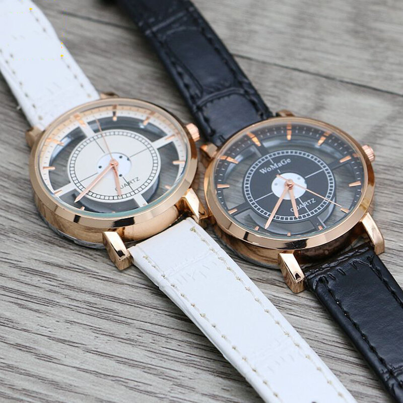 Uthai ce97 dupla face oco transparente chassis relógio casual personalidade cinto de quartzo relógio