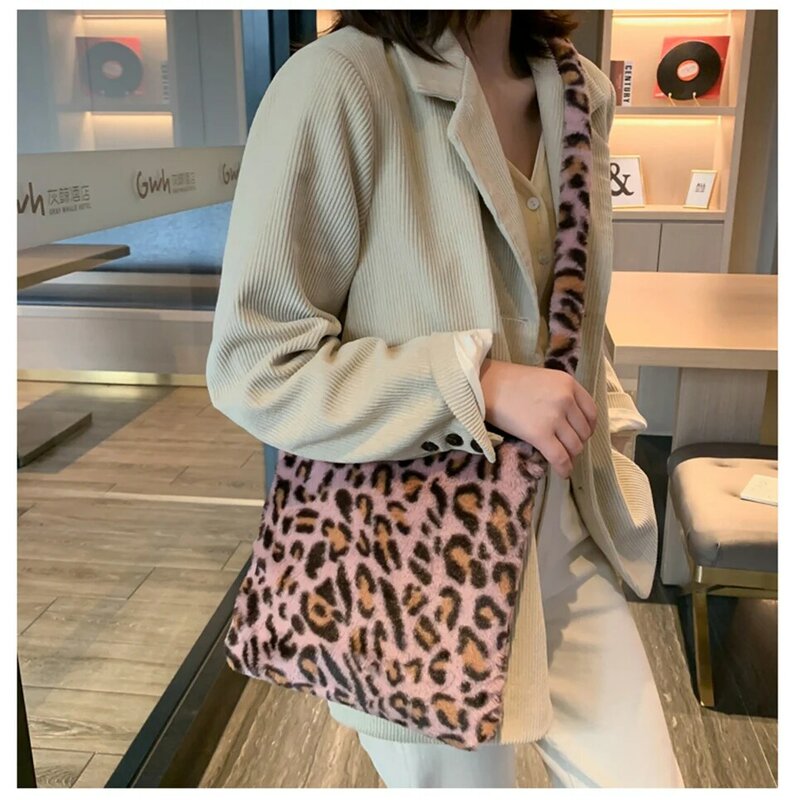Женская сумка на плечо с леопардовым принтом, зимняя мягкая женская сумочка из искусственного меха 2020, Повседневная пушистая сумка-мессенджер через плечо, Bolsa Feminina