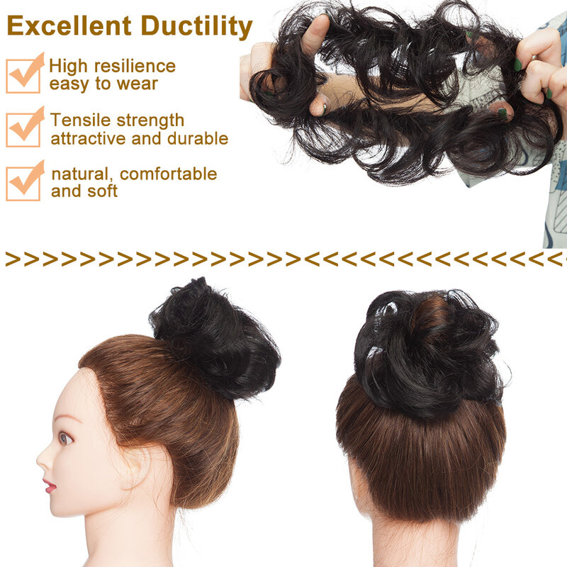 S-noilite 2Type Curly and Straight Human Chignon Donut Hairpiece Elastic Rubber Band Human Hair Bun Hair Pieces Hair Extension