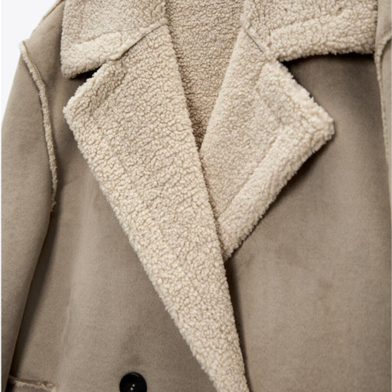 Manteau d'hiver en fourrure d'agneau pour femme, Parka chaude à manches longues en daim et cachemire, vêtement d'extérieur épais en Faux cuir, nouvelle collection 2022