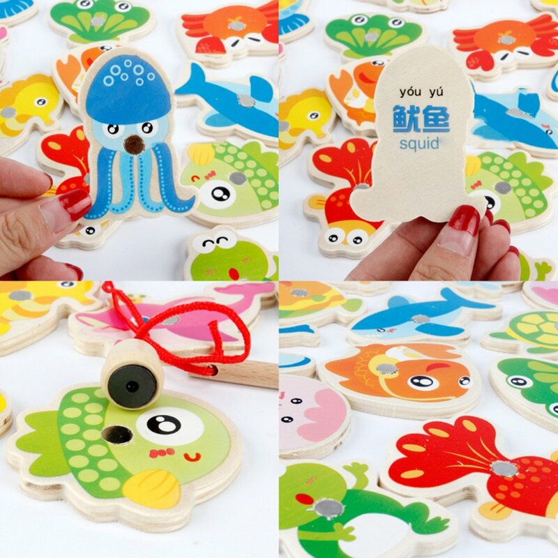 Conjunto de brinquedo de pesca magnética de madeira criativa aprendizagem educação jogo montessori educacional ao ar livre brinquedos para crianças