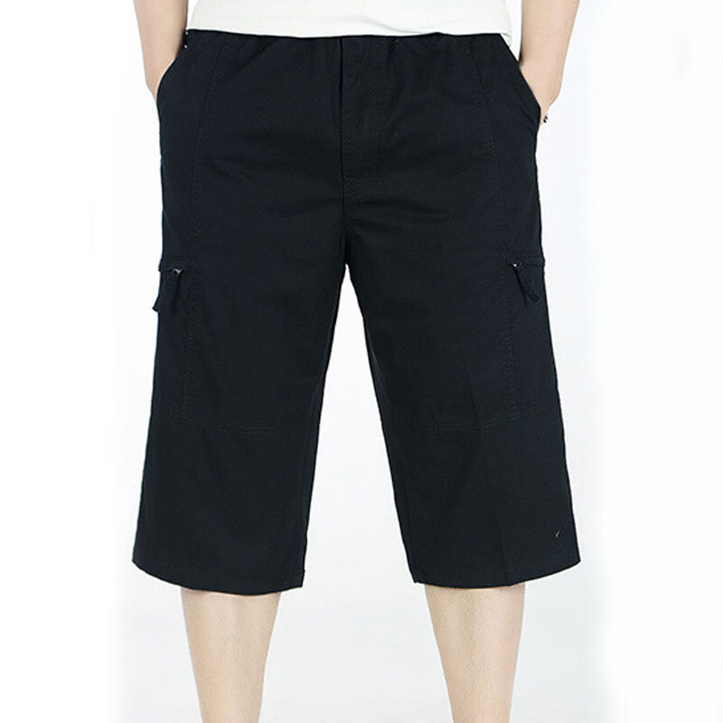 Calças masculinas de verão 6xl cintura 140cm 5xl algodão bezerro-comprimento calças masculinas 4 cores