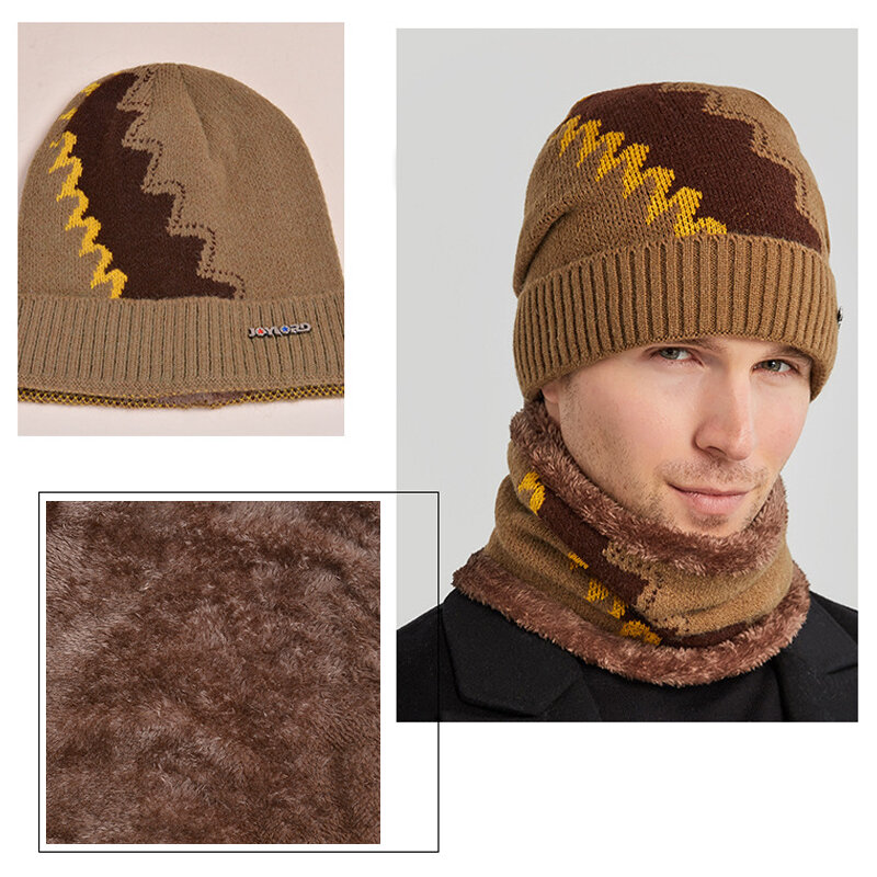 Модная Шапка-бини, вязаная шапка для мужчин, зимняя шапка для мальчиков, теплый шарф для шеи, шапка в комплекте, Мужская Уличная ветрозащитная шапка, Повседневная шапка