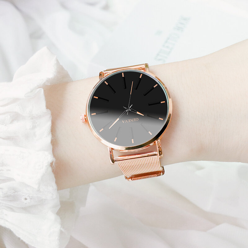 Reloj de pulsera para Mujer, Reloj de pulsera para Mujer, Reloj de moda de lujo de oro rosa, acero inoxidable, Reloj femenino, Reloj de Mujer