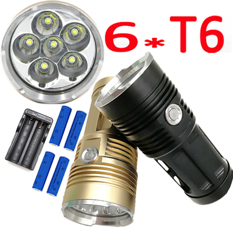 3 Chế Độ 6x XM-L T6 Đèn Pin LED Chiến Thuật Lanterna Đèn Pin Đèn 6500LM Đèn Ngủ Cắm Trại Săn + 4X18650 pin + Sạc
