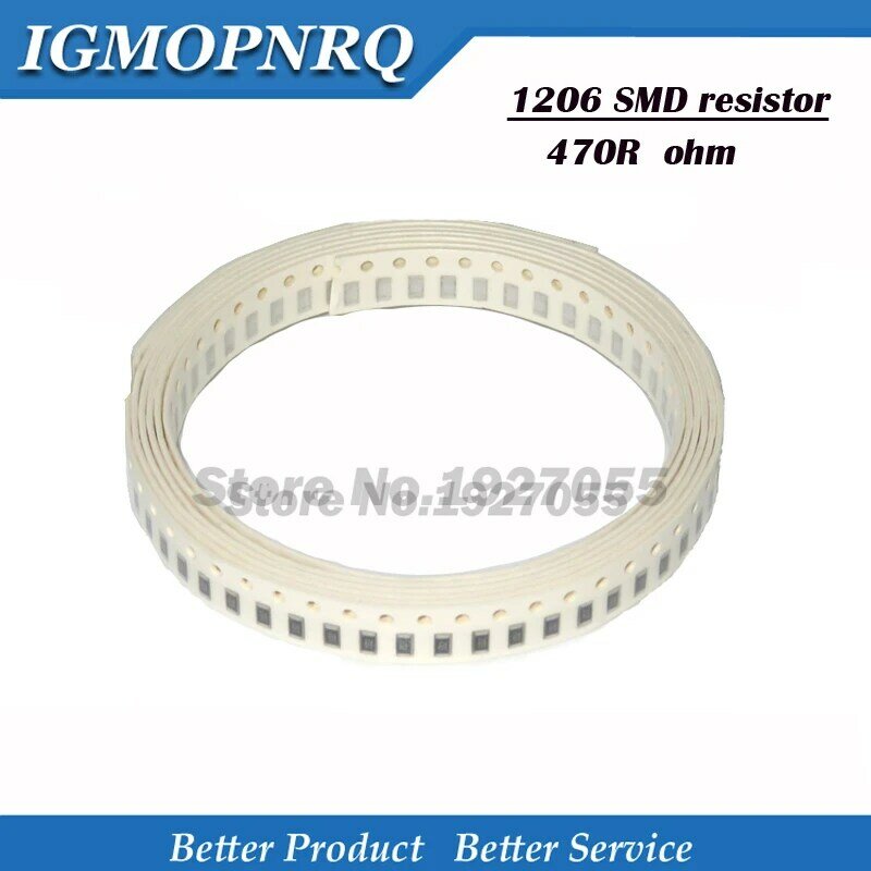 100 Pcs 1206 470R 471 SMD Resistor Error 470 Ohm Resistor Chip 0.25W 1/4W 470R 471 baru