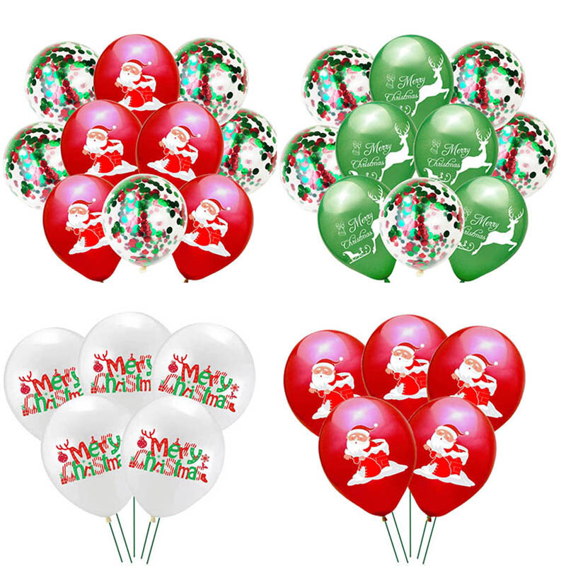 10pcs 12Inch New Santa Claus Deer Printed Latex Balloons Red Green Confetti Balls Helium Globo Christmas Decoras Xmas Party Deco