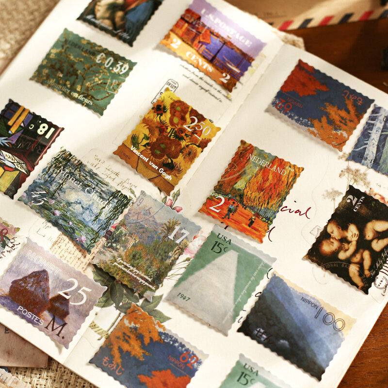 빈티지 반 고흐 모네 세계적으로 유명한 그림 컬렉션 장식 스티커, 스크랩북 DIY 씰링 공예품, 45 개