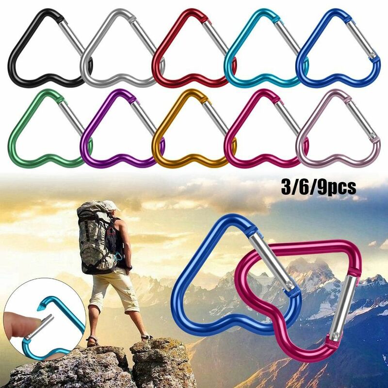 3/6/9pcs 10 Colors Climbing Accessories Outdoor Camping Tool Heart-shaped Buckles Aluminum Carabiner Keyring Hook Keychain Clip