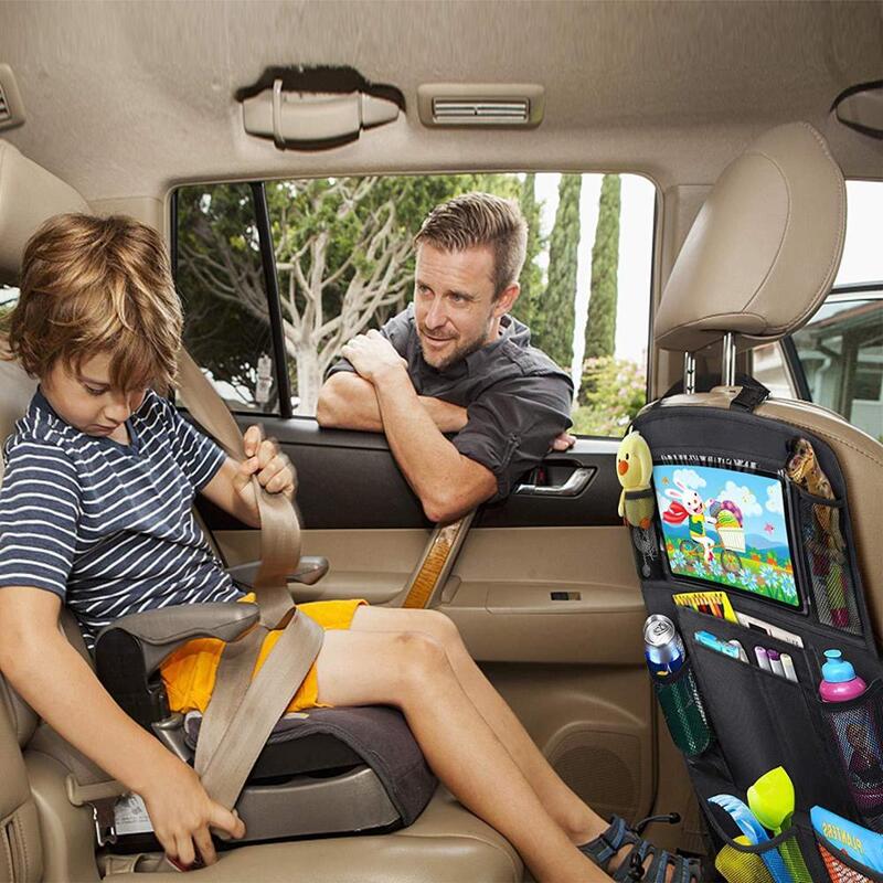 Almacenamiento de asiento de coche para niños, funda trasera a prueba de patadas, bolsa de almacenamiento con pantalla táctil, cojín de asiento de coche, accesorios de coche para bebé, embellecedor, envío directo