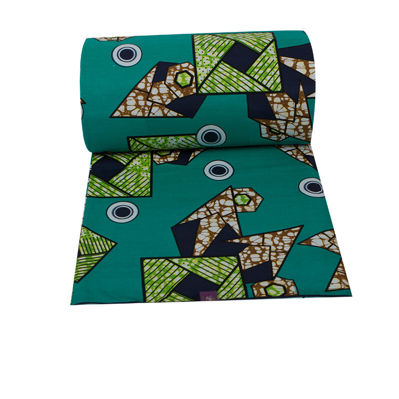 Африканская Высококачественная хлопчатобумажная ткань с зеленым принтом, 6 ярдов