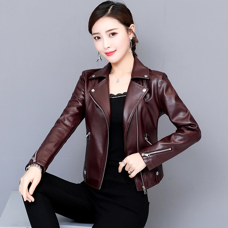 TNLNZHYZ Genuine Autumn Leather Jacket Women Quality Sheepskin Elegant Female Short Leather Coat zipper Slim Big Size Tops 1335