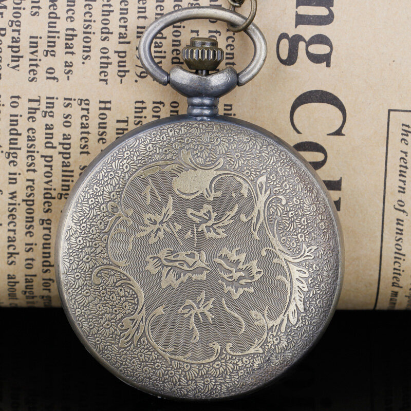 Steampunk Copper Flower Crystal Quartz Pocket Watch com corrente, colar pingente para homens e mulheres