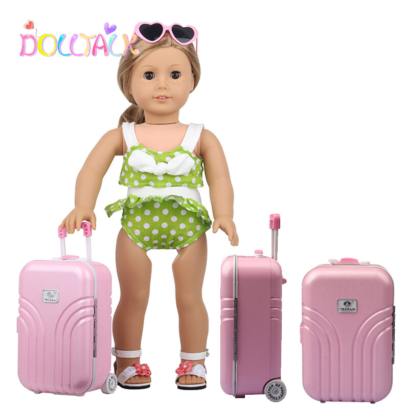 ตุ๊กตาอุปกรณ์เสริมกระเป๋าเดินทางสำหรับตุ๊กตาอเมริกันสีชมพูตุ๊กตากระเป๋าเดินทางสำหรับต...