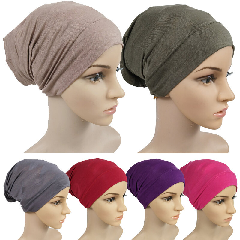 أغطية حجاب داخلية ناعمة مشروط للنساء المسلمات ، عمامة مطاطية ، وشاح داخلي إسلامي ، قبعة بونيت ، عصابة رأس أنبوبية