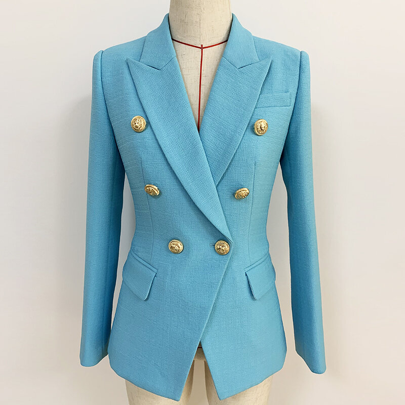 Blazer feminino clássico com botões de leão, blazer texturizado, trespassado duplo, encaixe fino, High Street, estilista de passarelas, mais novo, 2022
