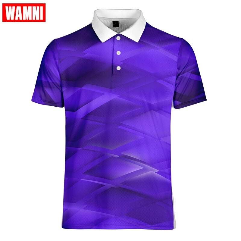 WAMNI marca moda Glamour púrpura 3D Polo camisa hombre Hip Hop deporte holgado Harajuku Casual Polo-camisa Caballero Accesorios