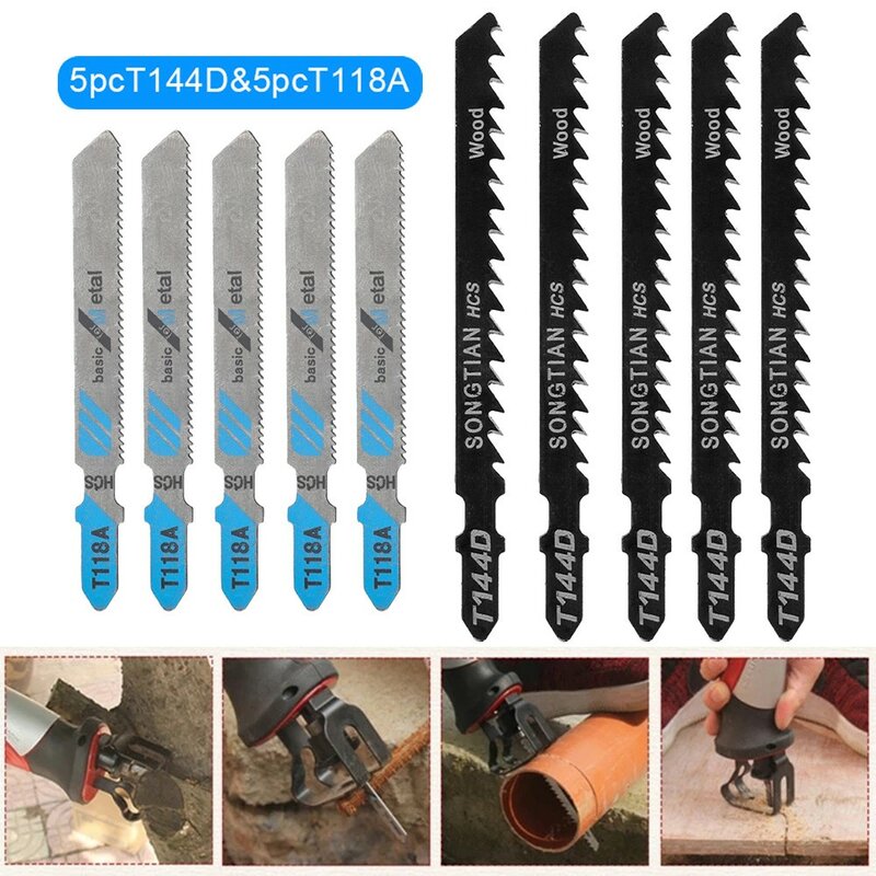 Kit de cuchillas de corte surtidas, hoja de Jigaw con vástago en T para madera, plástico, metal, plantilla de corte, herramienta de mano T144D/T118A