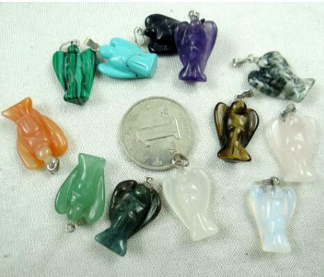 Pendentif en cristal de Quartz naturel, turquoise, œil de tigre, aventurine, ange, pour la fabrication de bijoux, accessoires de collier, 12 pièces