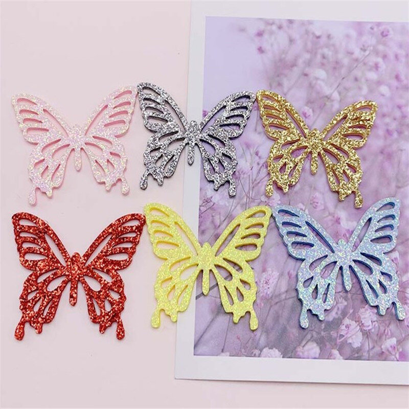 Hiasan kepala anak-anak kupu-kupu bunga berkilau Aksesori jepit rambut DIY bahan kerajinan Manual perlengkapan dekorasi Natal 10 buah