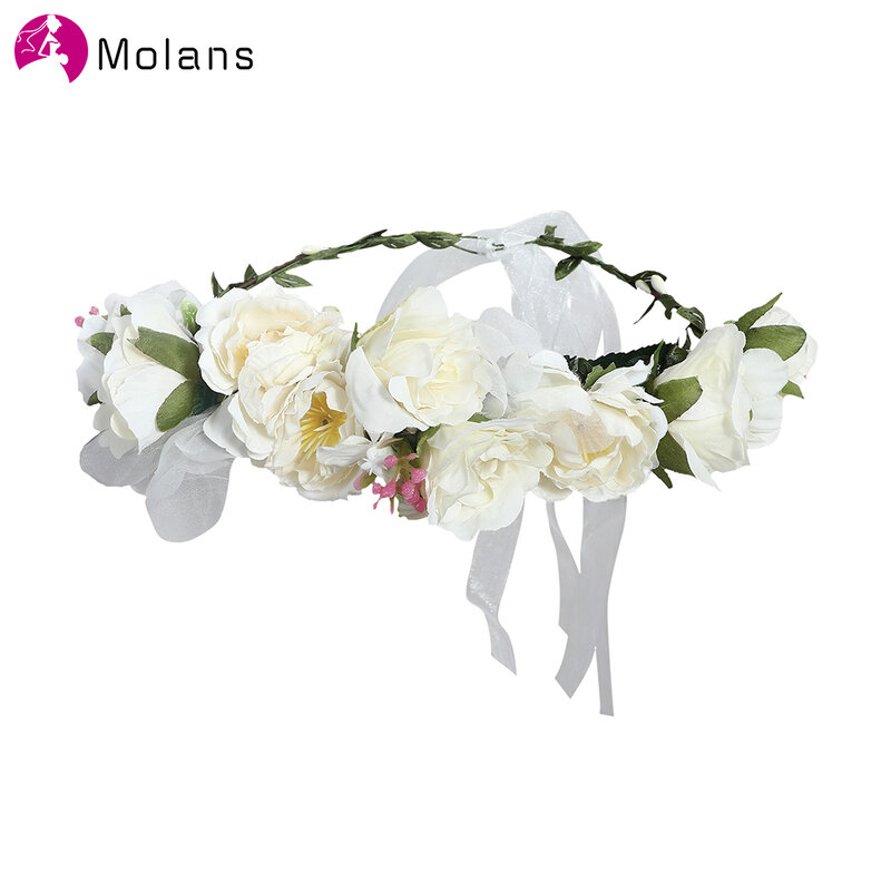 Molans Women Wedding Flower Hair Garland Crown Headband Floral Wreath Hairband Plastic Cloth