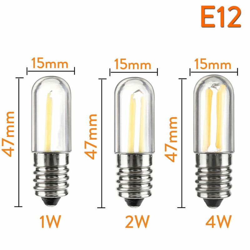 Mini E14 E12 Led Koelkast Vriezer Gloeidraad Licht Cob Dimbare Lampen 1W 2W 4W Lamp Koud/warm Wit 110V 220V
