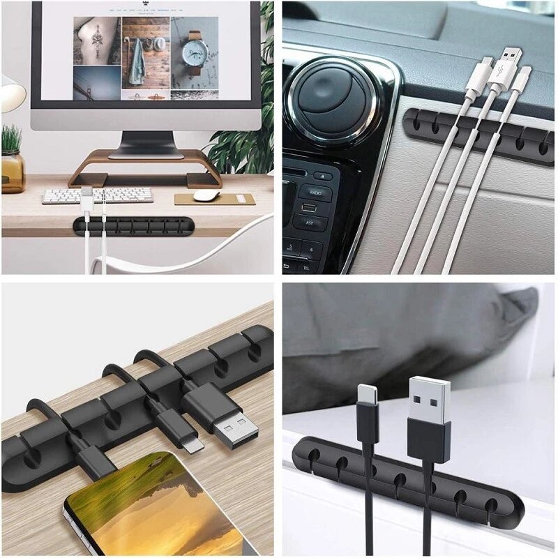 Silicone USB Cable Organizer, Cable Winder, Desktop, Tidy Management Clips, Suporte para Mouse, Teclado, Headphone, Wire Organizer