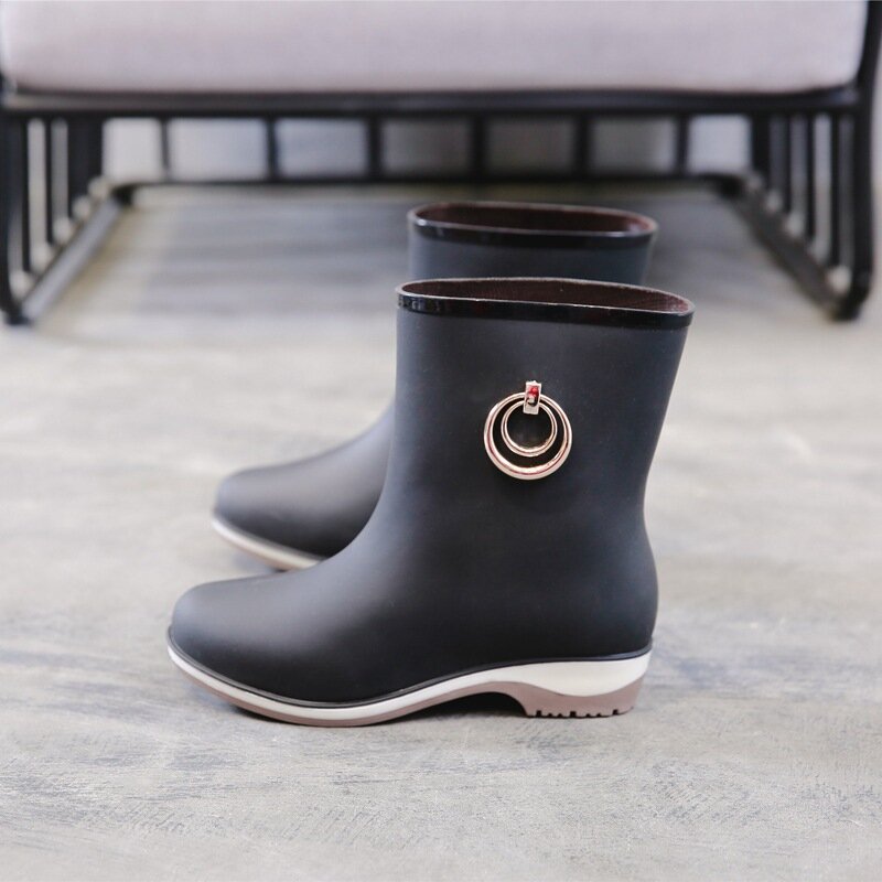 Eleganckie krótkie damskie buty gumowe trzewiki na deszcz jesień deszcz dzień wodoodporne buty kobieta 2020 wse3