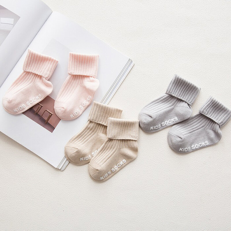 Calzini antiscivolo in cotone per neonato e bambina calzino morbido alla caviglia a coste solido per neonato