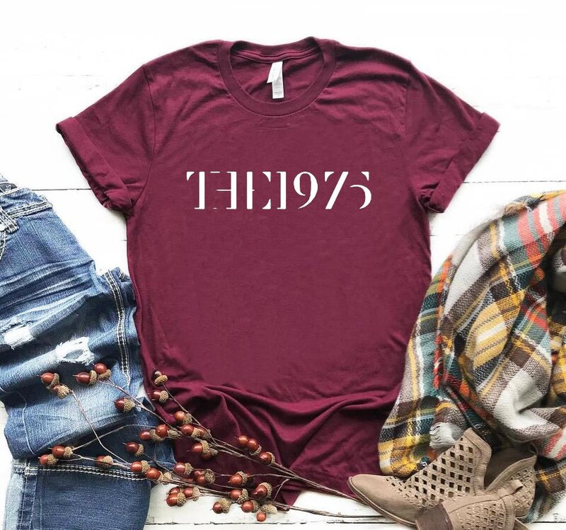 Camiseta com letras estampa 1975 feminina, camisa casual para senhora, camiseta para menina yong, 6 cores, navio da gota, HH503-423