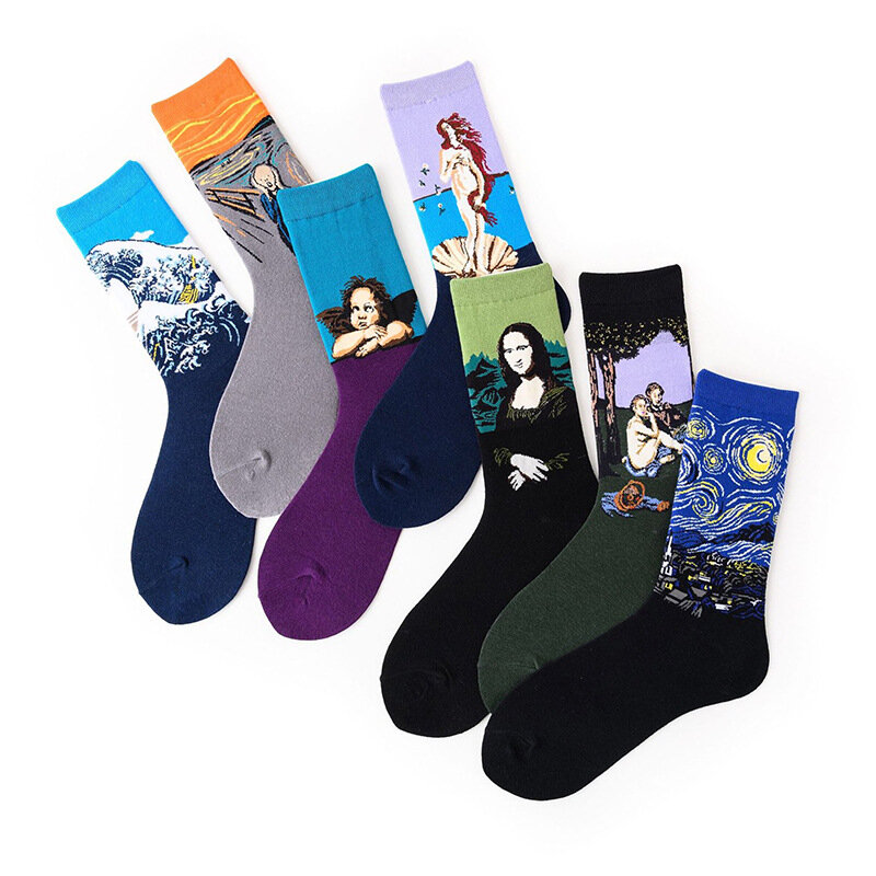 Лидер продаж, классические осенне-зимние женские носки в стиле ретро с изображением Ван Гога и фрески, женские носки с изображением всемирно известных картин