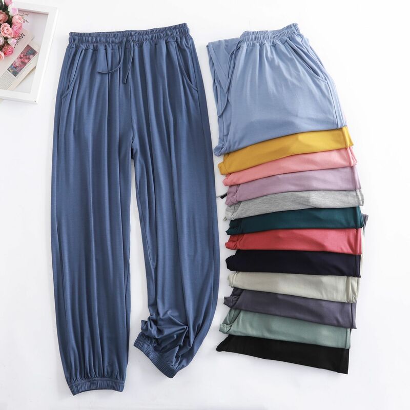 Pantalon Pour Femme nowa wiosna lato miękka modalna damska piżama spodnie odzież domowa snu spodnie z szerokimi nogawkami 13 kolorów