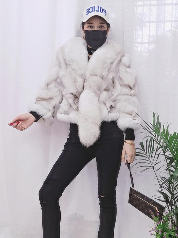Mulheres inverno grosso quente real casaco de pele de raposa moda feminina gola de pele de raposa natural três quartos manga senhora outwear